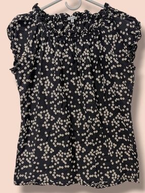 Zudio Black White Daisy Ditsy Floral 100% Cotton Cap Sleeve Ruffle Trim Top SM
